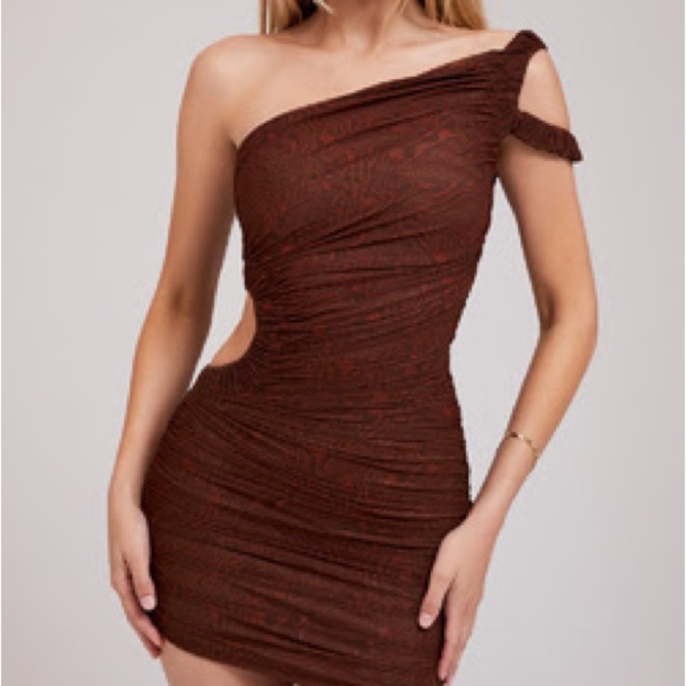 MISTRESS ROCK 'SO IN LOVE' COCOA MESH ASYMMETRIC CUTOUT MINI DRESS